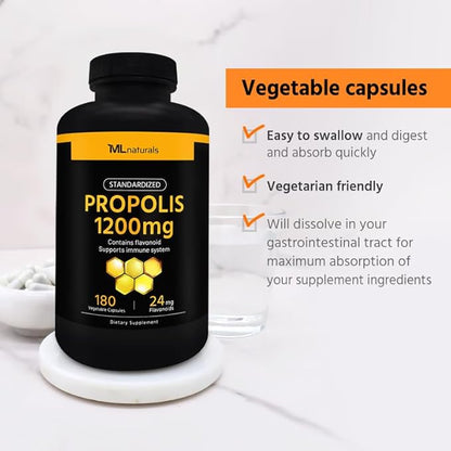 Standardized Propolis 1200 mg 180 Vegetable Capsules. Supports Immune System.