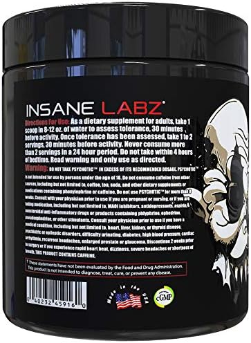 Insane Labz Psychotic Black Edition Mid Stimulant Pre Workout Powder, Energy Focus Pumps, Loaded with Creatine Beta Alanine Taurine Fueled by AMPiberry, 35 Servings (Grape)