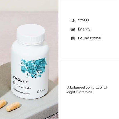 THORNE Basic B-Complex - Tissue-Ready Vitamin B Complex Supplement with Choline - Supports Cellular Energy Production, Brain Health & Red Blood Cell Formation* - Gluten-Free, Dairy-Free - 60 Capsules