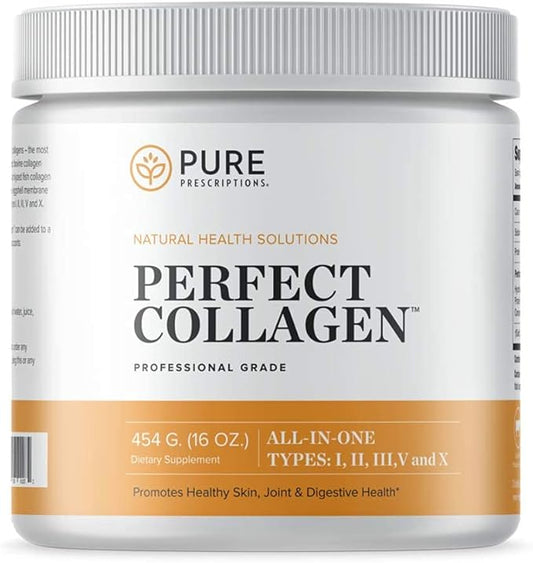 Pure Hydrolyzed Multi Collagen Peptides Protein Powder Supplement - Types I, II, III, V, X - 5 Types of Grass Fed, Wild Caught Food Sourced Collagen - 16 oz Pouch - Flavorless