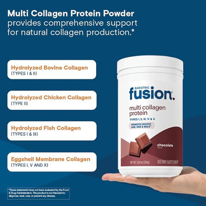 Bariatric Fusion Chocolate Multi Collagen Protein Powder | Hydrolyzed Collagen Peptides Powder Plus Joint Support Complex of MSM and Glucosamine | Type 2 | Dairy, Gluten & Soy Free | 30 Servings