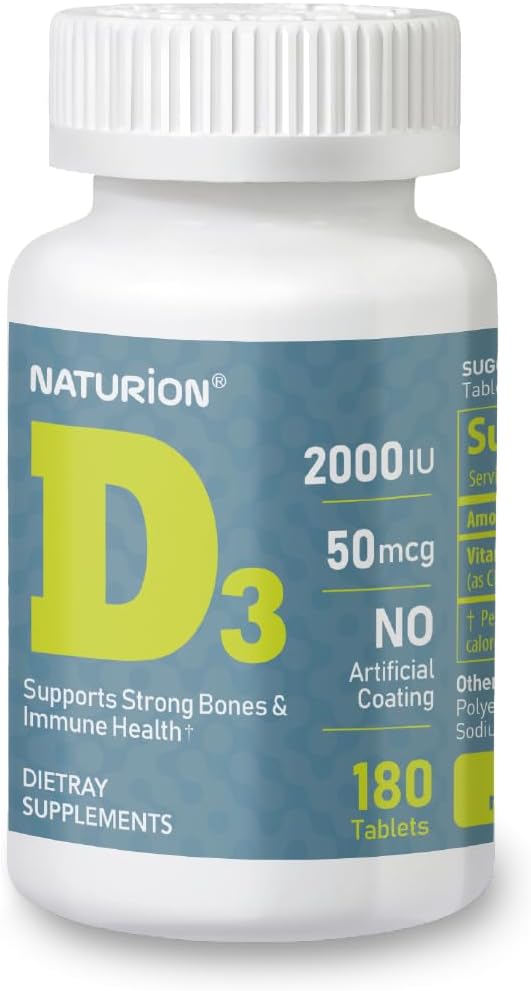 Vitamin D3 2000iu (50 mcg) 6-Months Supply for Immune Support, Healthy Muscle Function, and Bone Health - Non-GMO, Gluten Free, with Vitamin B2 - (Mini Tablets), 180 Count