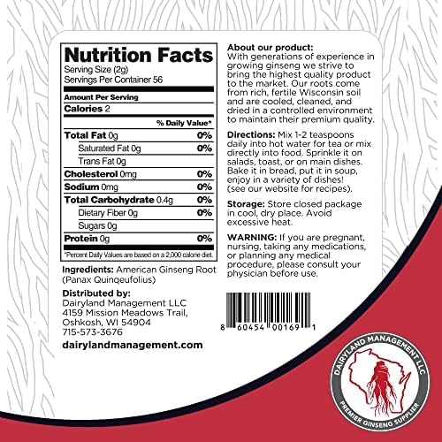 Dairyland Premium American Ginseng Powder 西洋参 - 16 oz Pack of Wisconsin Ginseng Root Powder - Non-GMO, Gluten Free Powdered Ginseng - Use Ginseng Herbal Supplement for Smoothies, Baking, Tea