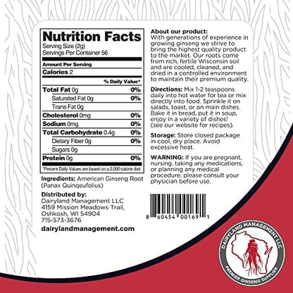 Dairyland Premium American Ginseng Powder 西洋参 - 16 oz Pack of Wisconsin Ginseng Root Powder - Non-GMO, Gluten Free Powdered Ginseng - Use Ginseng Herbal Supplement for Smoothies, Baking, Tea