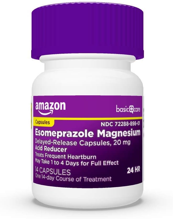 Amazon Basic Care Esomeprazole Magnesium Delayed Release Capsules, 20 mg, Acid Reducer, 14 Count