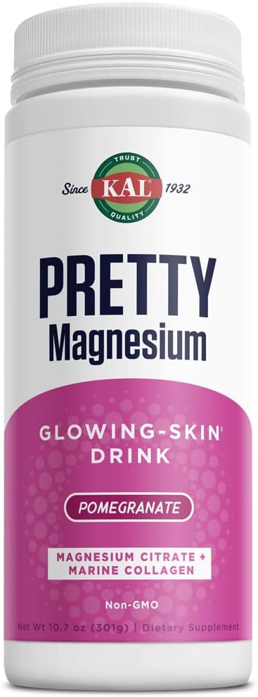 KAL Pretty Magnesium Glowing-Skin Drink | 325mg Mag Citrate + Marine Collagen | Cellular & Skin Health, 10.7oz, 70 Serv.