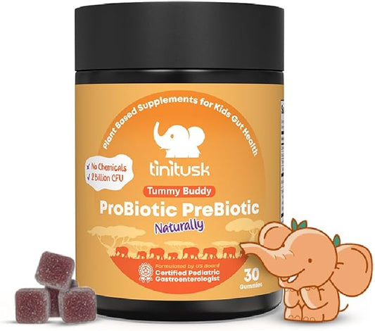 Tummy Buddy Kids Probiotic Gummies - 3 in 1 Probiotics for Kids + Prebiotic & Postbiotic - Prebiotics & Probiotics for Digestive Health & Immune Support – Vegan, Gluten and Allergen Free