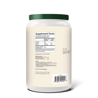 Great Lakes Wellness Bovine Collagen Peptides Powder for Skin, Hair, Nails, Joints & Digestion - Unflavored - Quick Dissolve Hydrolyzed, Wild Caught, MSC Certified, Non-GMO, Kosher - 32 oz
