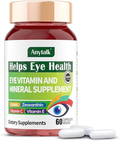 Lutein Eye Vitamins - Eye Health Supplements for Macular Pigment & Dry Eye, Contains Lutein, Zeaxanthin, Zinc, Vitamins C & E to Adult Support Healthy Vision (60 Capsules)