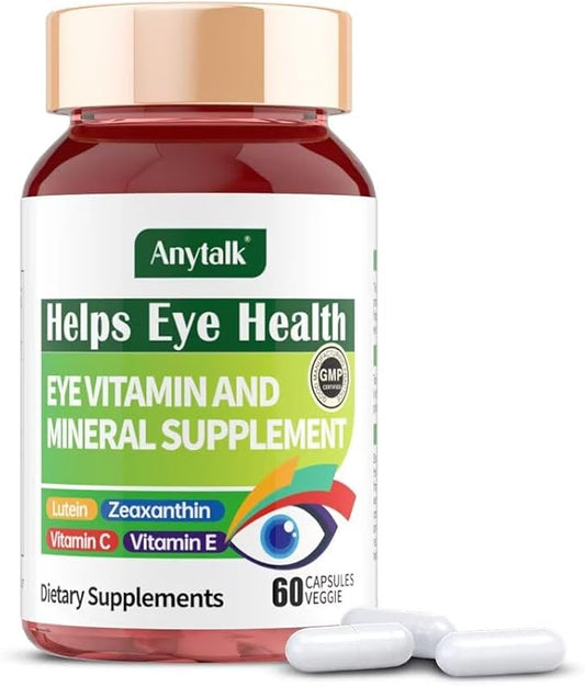 Lutein Eye Vitamins - Eye Health Supplements for Macular Pigment & Dry Eye, Contains Lutein, Zeaxanthin, Zinc, Vitamins C & E to Adult Support Healthy Vision (60 Capsules)