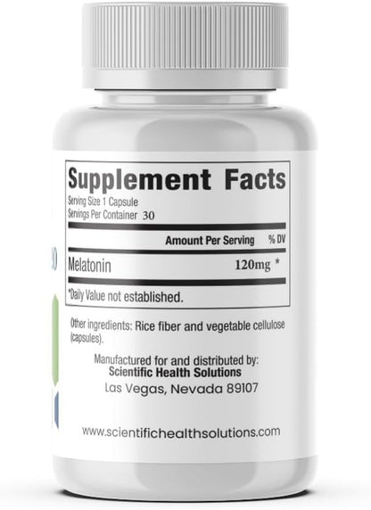 Melatonin 120mg | Single-Dose Melatonin in Easy-to-Swallow Capsules | Vegan, Non-GMO & Gluten-Free | US-Made Extra Strength Melatonin