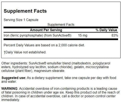 Swanson Sunactive Non-Irritating Iron 15 Milligrams 90 Capsules