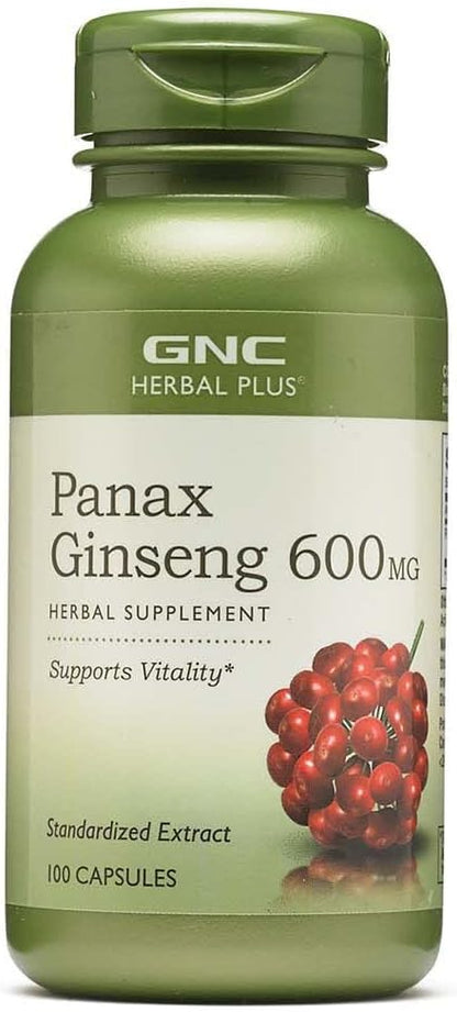 GNC Herbal Plus Panax Ginseng 600mg, 100 Capsules, Supports Vitality