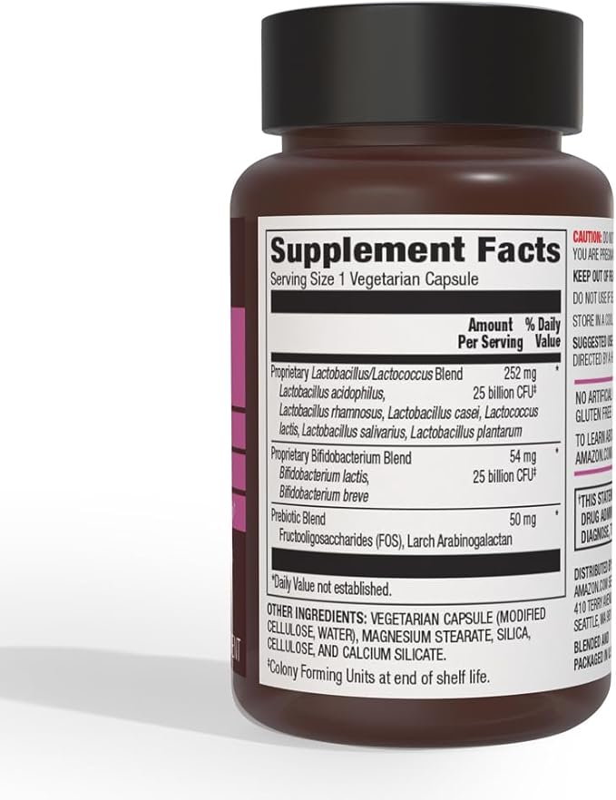 Amazon Elements One Daily Women's Probiotic, Support Urinary Tract and Vaginal Health, 50 Billion CFU (7 strains), Lactobaccilus and Bifidobacteria blend, 30 Capsules