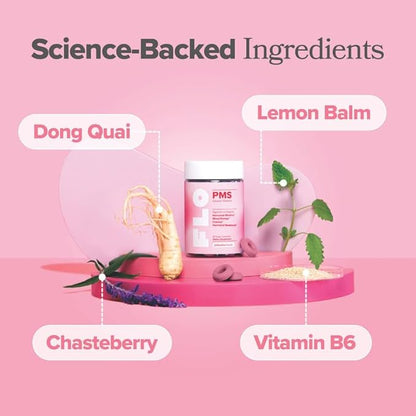 O Positiv FLO PMS Gummies for Women - Proactive PMS Relief - Targets Hormonal Breakouts, Bloating, Cramps, & Mood Swings with Chasteberry, Vitamin B6, & Lemon Balm - PMS Gummies (Pack of 1)