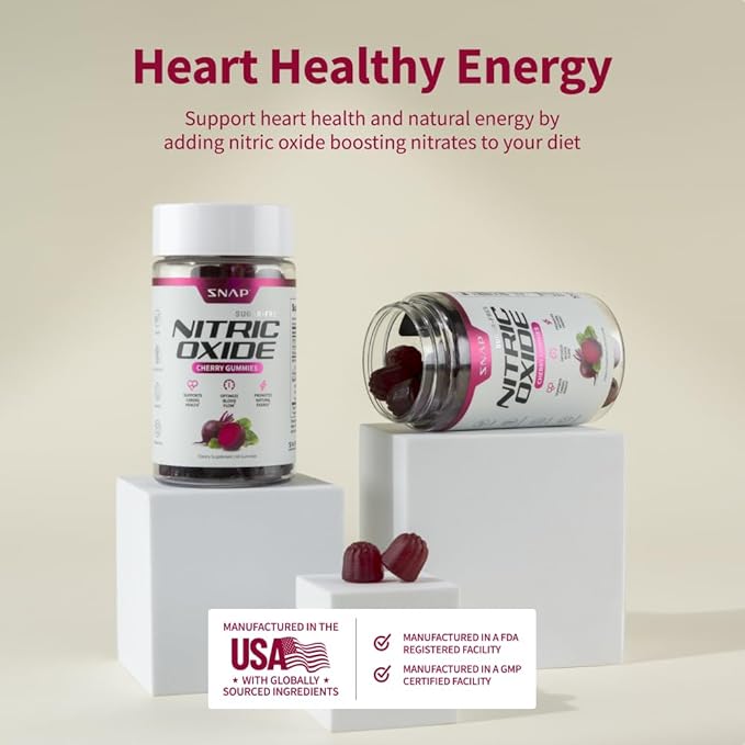 Snap Supplements Beet Root Gummies, Nitric Oxide Supplement w/Organic Beets, Vitamins, Pomegranate & Antioxidants for Energy, Heart Health & Circulation Support, 60 Sugar Free Gummies, 2 Pack, Cherry