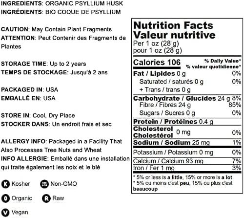 Food to Live Organic Psyllium Husk Powder, 12 Ounces — Non-GMO, Kosher, Ultra Fine, Unsweetened, Unflavored, Rich in Fiber, Natural Food Thickener, Great for Baking, Raw, Bulk, Vegan, Keto Friendly