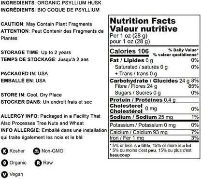 Food to Live Organic Psyllium Husk Powder, 12 Ounces — Non-GMO, Kosher, Ultra Fine, Unsweetened, Unflavored, Rich in Fiber, Natural Food Thickener, Great for Baking, Raw, Bulk, Vegan, Keto Friendly