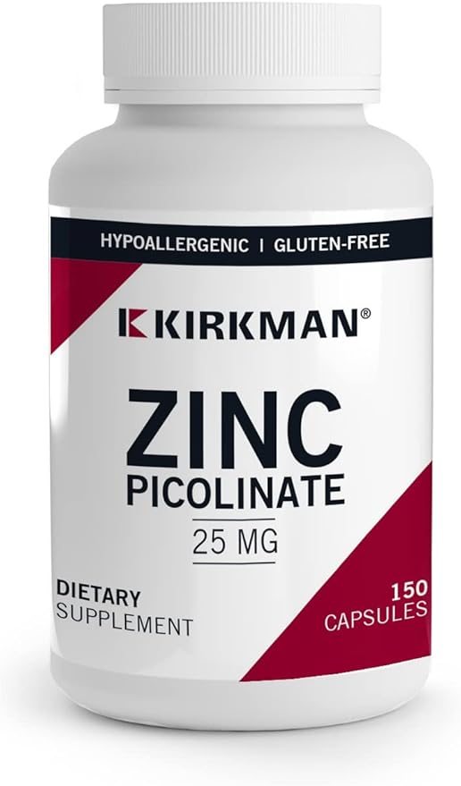 Kirkman – Zinc Picolinate 25 mg - Hypoallergenic – 150 Vegetarian Capsules – Gluten Free – Casein Free – Minerals