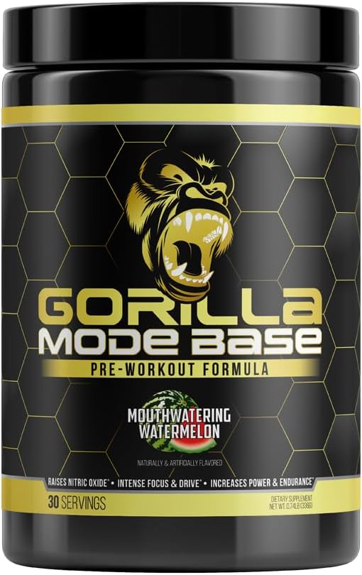Gorilla Mind Base Pre Workout - Raises Nitric Oxide Intense Focus & Drive Endurance Power - L-Citrulline, L-Tyrosine, Betaine, Alpha-GPC, Caffeine, Huperzine A - 360 Grams (Watermelon)