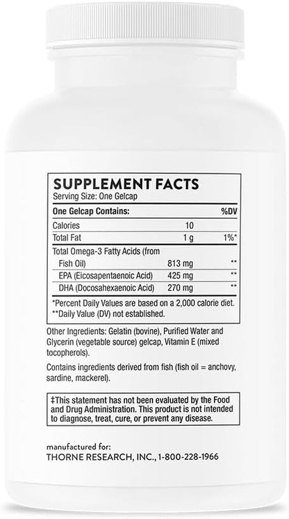 THORNE Super EPA - Omega-3 Fatty Acids EPA 425mg & DHA 270mg Supplement - Support Brain, Cardiovascular, Joints & Skin* - Gluten, Dairy & Soy-Free - 90 Gelcaps