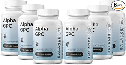 Alpha GPC Choline Supplement 600mg, 120 Veg Capsules - Advanced Memory Formula, Nootropic Brain Support (Pack of 6)