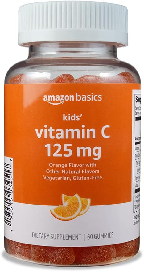 Amazon Basics Kids' Vitamin C 125mg Gummies, Orange, 60 Count, Immune Health, 2 Month Supply (Previously Solimo)