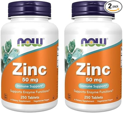 NOW Supplements, Zinc (Zinc Gluconate) 50 mg, Supports Enzyme Functions*, Immune Support*, 250 Tablets (Pack of 2)