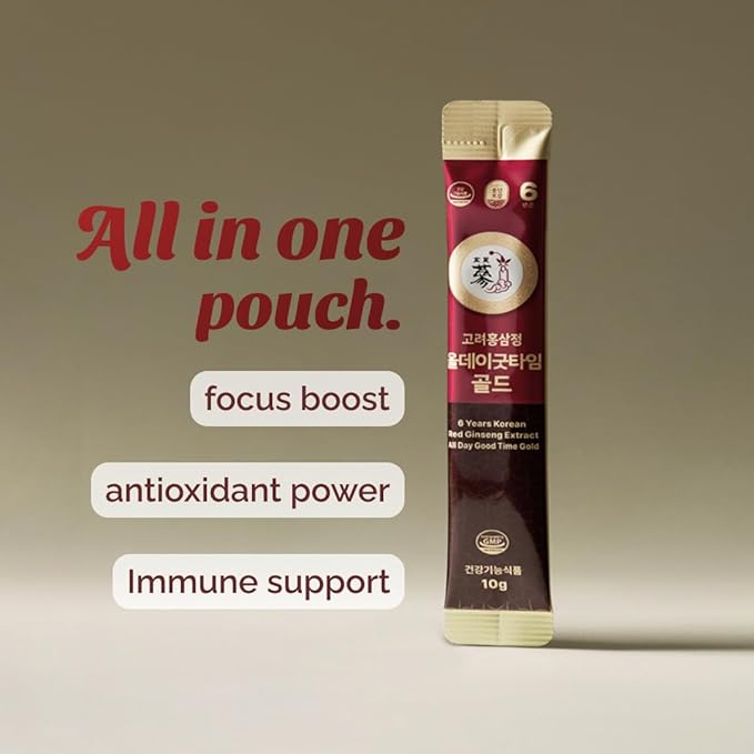 PNBG 6-Year Korean Red Ginseng Extract Shot, [Allday Goodtime Gold] - 15mg Ginsenosides Per Packet, HACCP Certified, Made in Korea, Vitality & Immune Support, Formulated with 12+ Traditional Korean Herbal Ingredients (10g x 100 Packets)