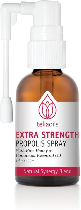 Teliaoils Propolis Spray Body's Defense Support, Soothing Cough & Sore Throat, Helping Mouth irritations, colds, 100% Natural, with Honey & Cinnamon Essential Oil.