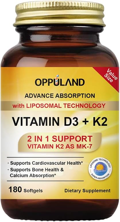 Vitamin D3 + K2 5000 IU - Liposomal Technology for Enhanced Absorption - MK-7 Vitamin K2 100mcg - Supports Bone & Calcium Metabolism - D3K2 Supplement for Men & Women - 180 Softgels