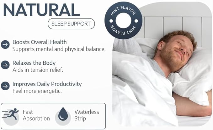 Dissolvable Oral Sleep Strips with 5mg Melatonin, Valerian Root, L-Theanine, Vitamin D3 - Sleep Support Oral Strips with Sleep Mask, Fresh Mint Flavor, No Water Needed, Works Faster Than Gummies, 30ct