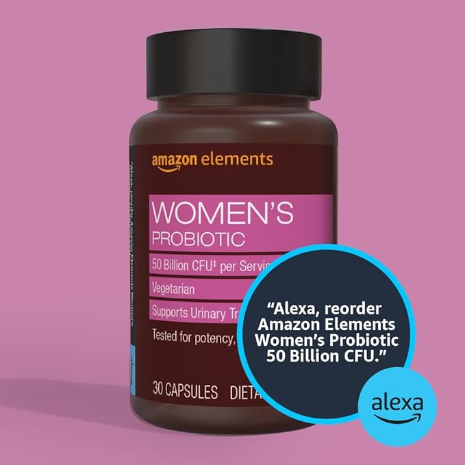 Amazon Elements One Daily Women's Probiotic, Support Urinary Tract and Vaginal Health, 50 Billion CFU (7 strains), Lactobaccilus and Bifidobacteria blend, 30 Capsules