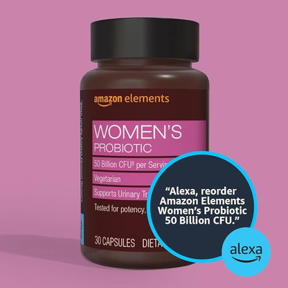 Amazon Elements One Daily Women's Probiotic, Support Urinary Tract and Vaginal Health, 50 Billion CFU (7 strains), Lactobaccilus and Bifidobacteria blend, 30 Capsules