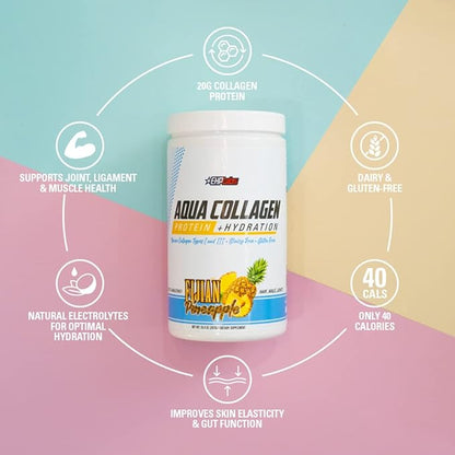 EHP Labs Aqua Hydrolyzed Collagen Peptides Powder - 10g of Protein per Serving, Hydration & Gut Health Support, Grass Fed Pasture-Raised Bovine Collagen, Type I & III, 24 Servings (Raspberry Refresh)