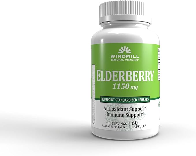 Windmill Natural Vitamins Elderberry Capsules, Supports Immune System, Potent Antioxidants, 1,150 mg of Elderberry, 60 Capsules, 30 Servings