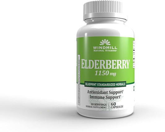 Windmill Natural Vitamins Elderberry Capsules, Supports Immune System, Potent Antioxidants, 1,150 mg of Elderberry, 60 Capsules, 30 Servings