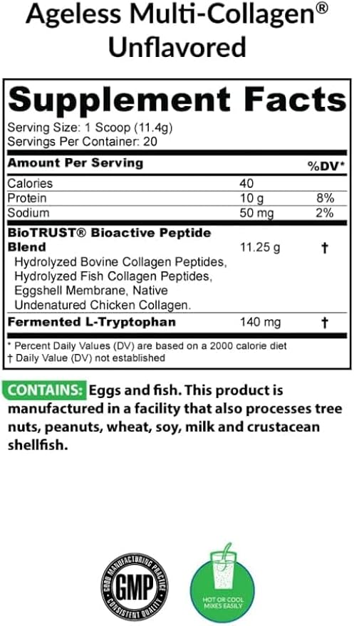 BioTrust Ageless Multi Collagen 5-in-1 Protein Powder (Unflavored) BlenderBottle Bundle