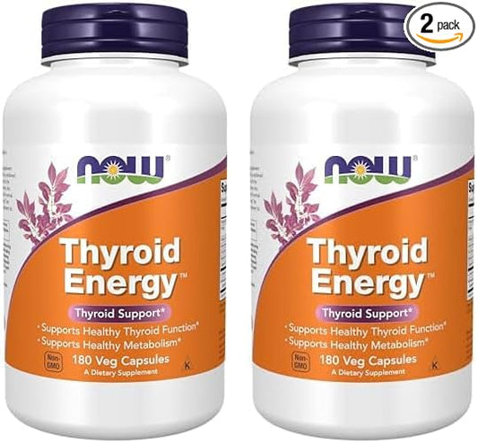 NOW Supplements, Thyroid Energy™, Iodine and Tyrosine Plus Selenium, Zinc and Copper, 180 Veg Capsules (Pack of 2)