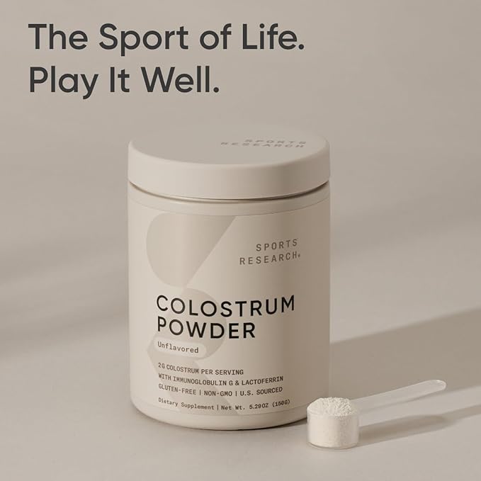 Sports Research® Bovine Colostrum Powder – Easy to Mix, Single Ingredient Superfood – Immunity Support & Gut Health w/IgG Antibodies - U.S. Sourced · Non-GMO · Gluten Free - 75 Servings (Unflavored)