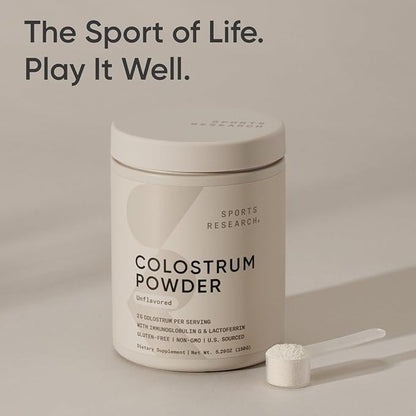Sports Research® Bovine Colostrum Powder – Easy to Mix, Single Ingredient Superfood – Immunity Support & Gut Health w/IgG Antibodies - U.S. Sourced · Non-GMO · Gluten Free - 75 Servings (Unflavored)