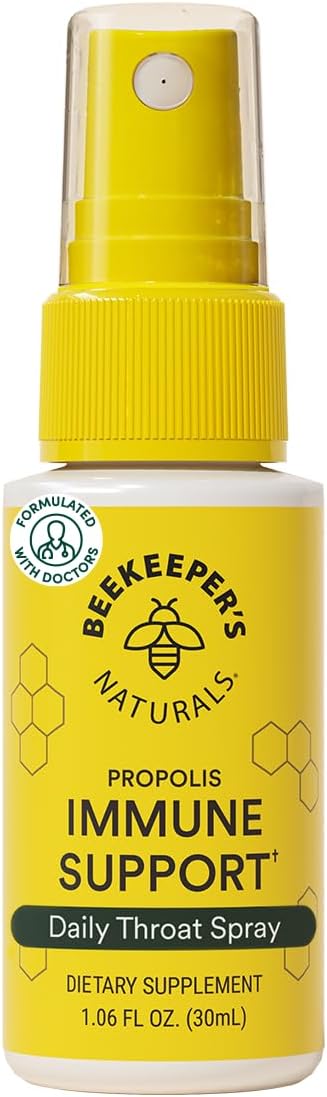 Propolis Throat Spray by Beekeeper's Naturals - 95% Bee Propolis Extract, Natural Immune Support & Sore Throat Relief - Antioxidants, Keto, Paleo, Gluten-Free (1.06 oz)(Pack of 1)