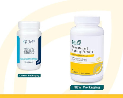 Klaire Labs SFI Health Prenatal & Nursing Multivitamin - Postnatal & Prenatal Vitamins for Women with Iron - Complete Nutritional Support During Preconception, Pregnancy & Breastfeeding (90 Capsules)
