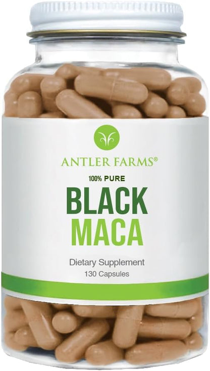 Antler Farms - 100% Pure Black Maca Root, 130 Capsules, 1500mg – Grown in The Junin Plateau in Peru, Male Energy, Vitality & Stamina, Hormonal Balance, Memory & Mental Clarity