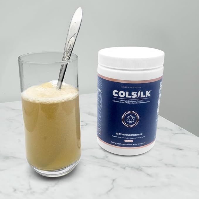 Skin Research Institute ColSilk Collagen Powder Supplement with Collagen, Colostrum, and Polypodium for Skin, Hair, Nails, and Joint Support – One Scoop per Serving – Unflavored (1 Month Supply)