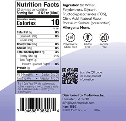 Medtrition HyFiber Liquid Fiber for Kids in Only One Tablespoon, Supports Regularity and Softer Stools, FOS Prebiotics for Gut Health, 6 Grams of Fiber, 32 Servings per Bottle 16 Fl Oz (Pack of 2)