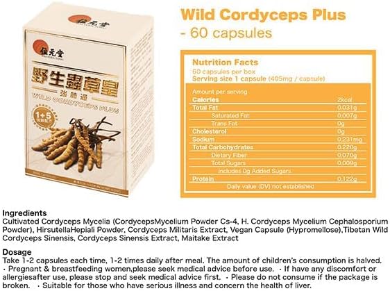 Wild Cordyceps Plus – Tibetan Wild Cordyceps & 5 Cultivated Cordyceps for Immune, Energy & Lung Support – 60 Capsules