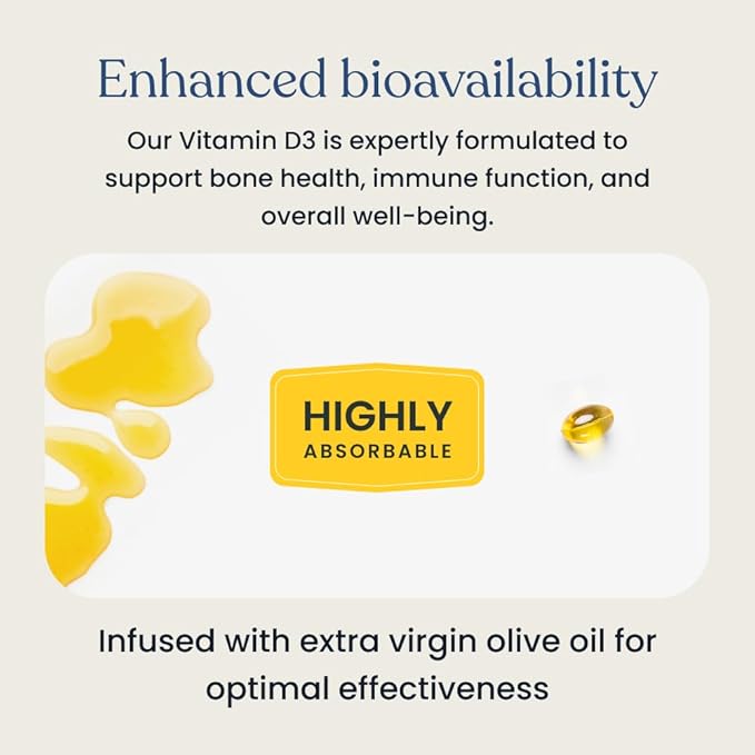 Better Way Health Vitamin D3 5000 IU – High Potency Softgel Vitamin D Supplement for Immune & Bone Health – Non-GMO, Dairy-Free, 120 Softgels