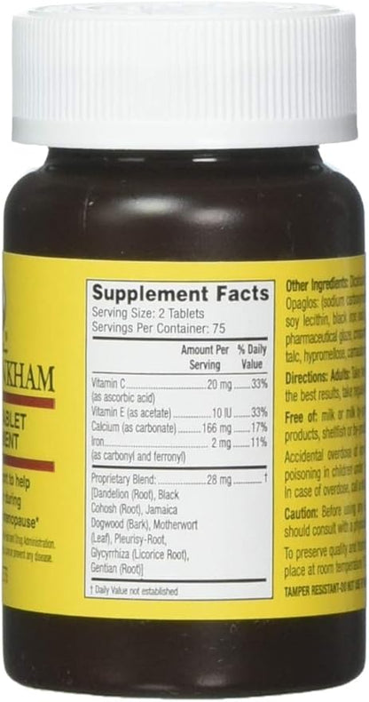 Lydia Pinkham Herbal Supplement Tablets for Menstruation and Menopause Support, 150 Count