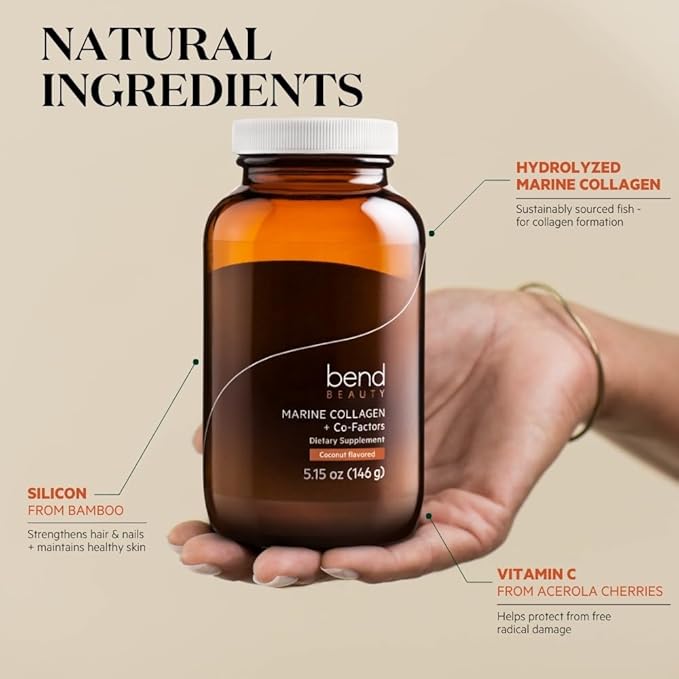 Bend Beauty Marine Collagen + Co-Factors | Coconut Flavored Collagen Powder | Hydrolyzed Collagen Supplement | Fish Collagen Peptides + Silicon + Vitamin C | Supports Healthy Skin, Hair and Nails